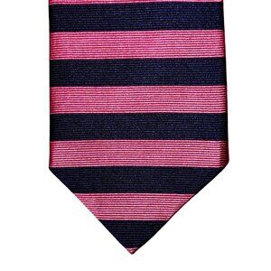 Brooks Brothers Makers Repp Necktie Men's Pink Black Horizontal Striped Silk USA